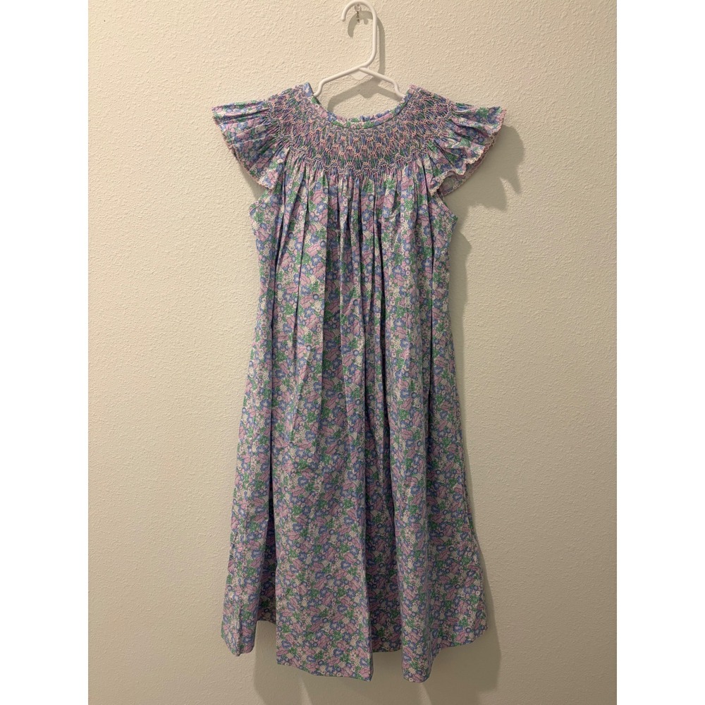 Banana Split Kids Floral Smocked Flutter Sleeve Dress Blue Pink Size 8